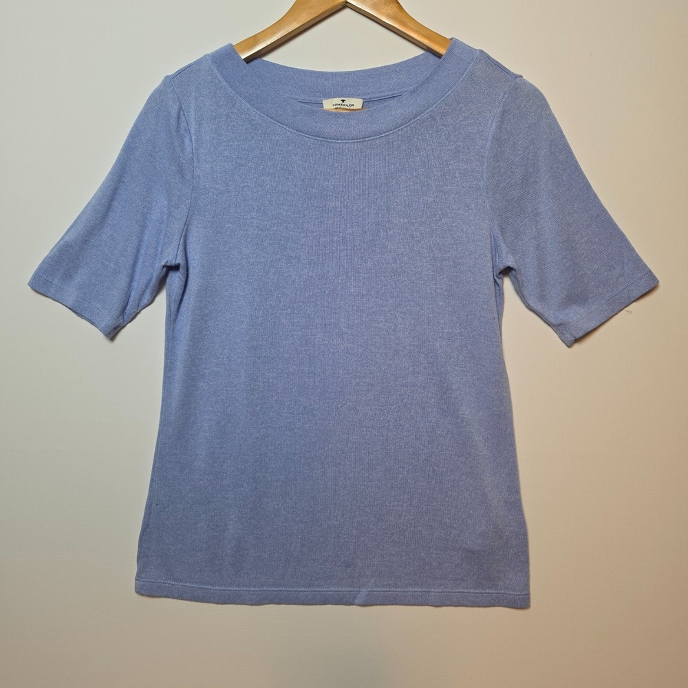 Tom Tailor Short Sleeve Boat Neck Knit Top Light Blue XXS